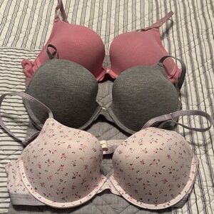 Laura Ashley Pink, Gray, and Floral Bra Trio Sz 36 C